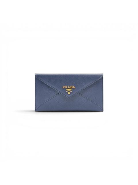 Prada Saffiano Wallet Envelope Blue with Gold Hardware