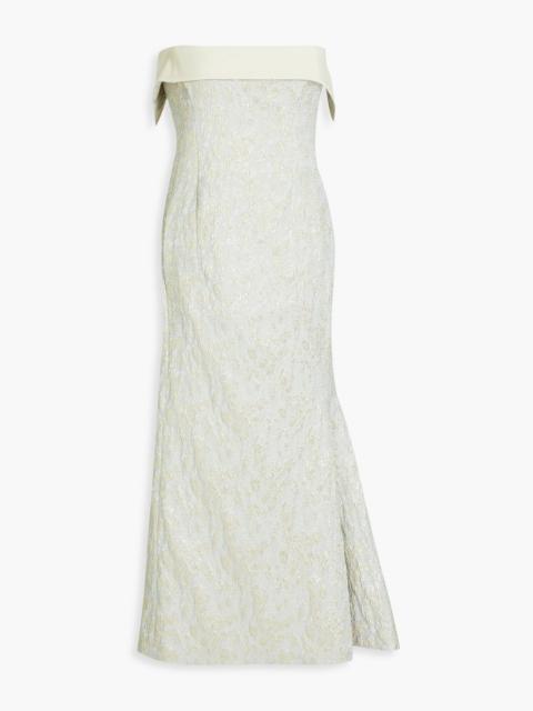 Other Designers Strapless metallic jacquard midi dress