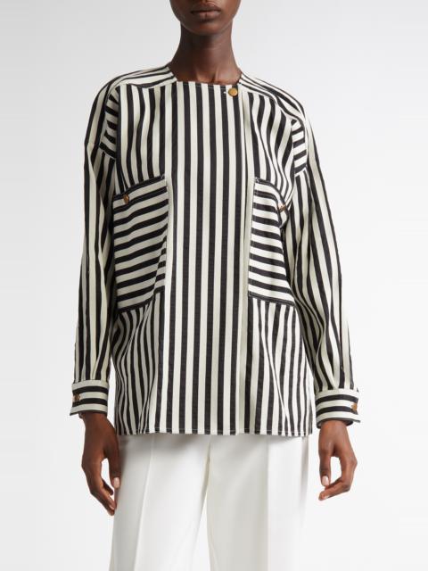 Max Mara Max Mara Paio Stripe Cotton & Silk Shirt in White/Black at Nordstrom