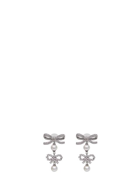 self-portrait Double bow pearl earrings