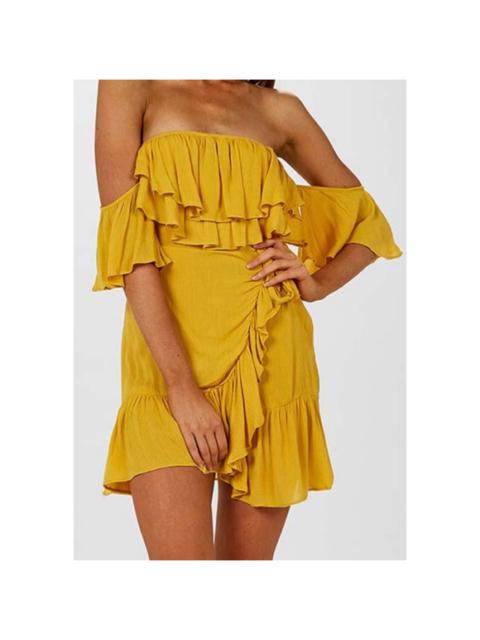 Other Designers Indikah by Angel Biba Golden Yellow Fading Off Shoulder Ruffle Dress