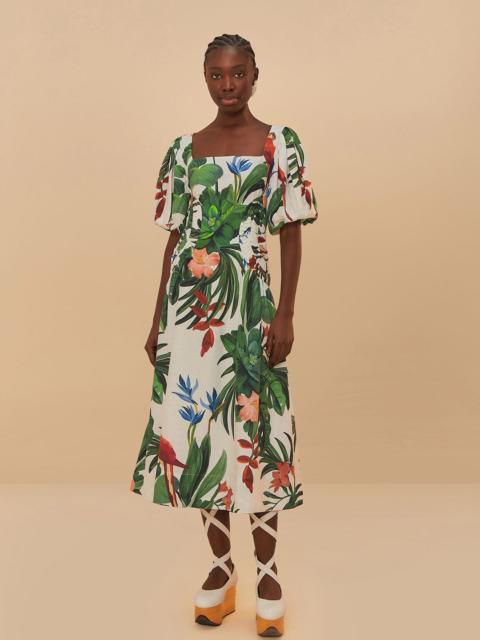 FARM RIO Off-White Midnight Macaw Fiesta Midi Dress