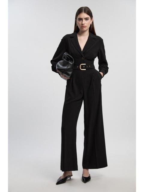 KAREN MILLEN Tailored Crepe Belted Wide Leg Jumpsuit