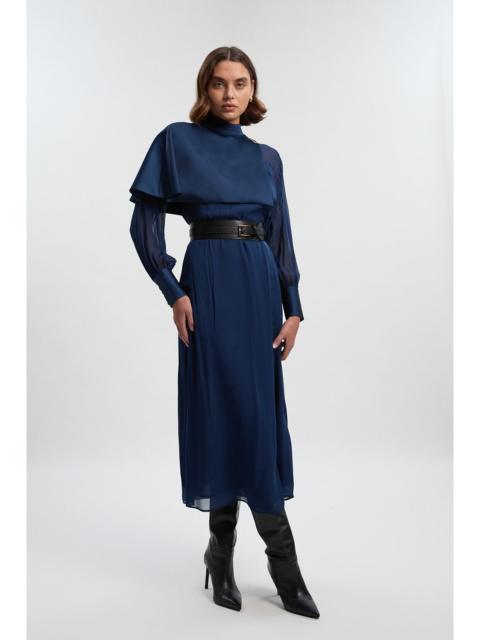 KAREN MILLEN Petite Military Sheer Cape Detail Woven Maxi Dress