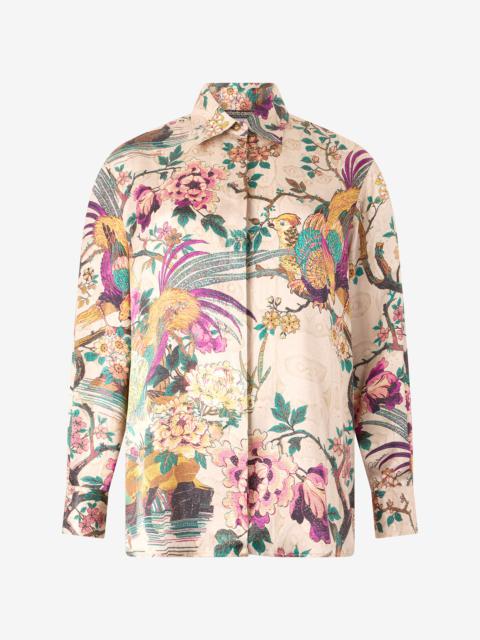 Roberto Cavalli Silk Shirt with Floral and Pheasant Print