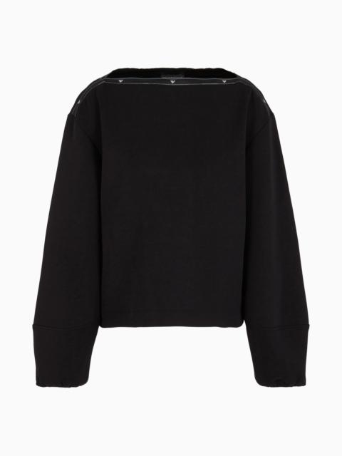 EMPORIO ARMANI Double jersey boat neck sweatshirt with eagle logo tape