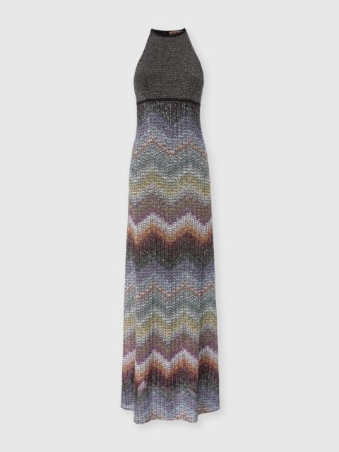 Missoni Long halter-neck dress in a Greek-style zigzag knit with sequins