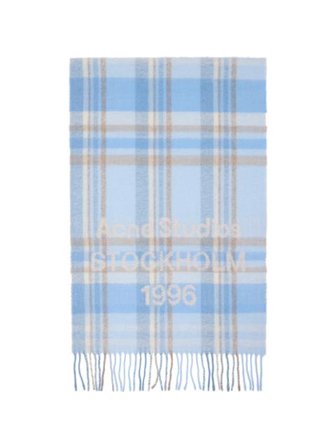 Acne Studios Blue Wide Check Logo Scarf