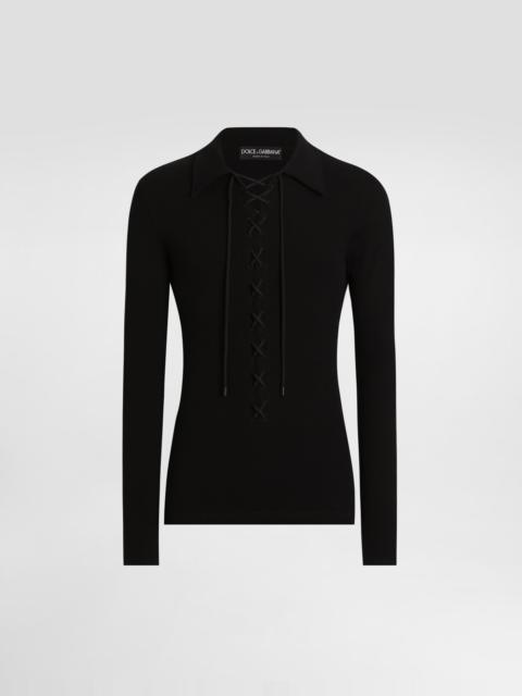 Dolce & Gabbana Long-sleeved interlock jersey polo-shirt with laces