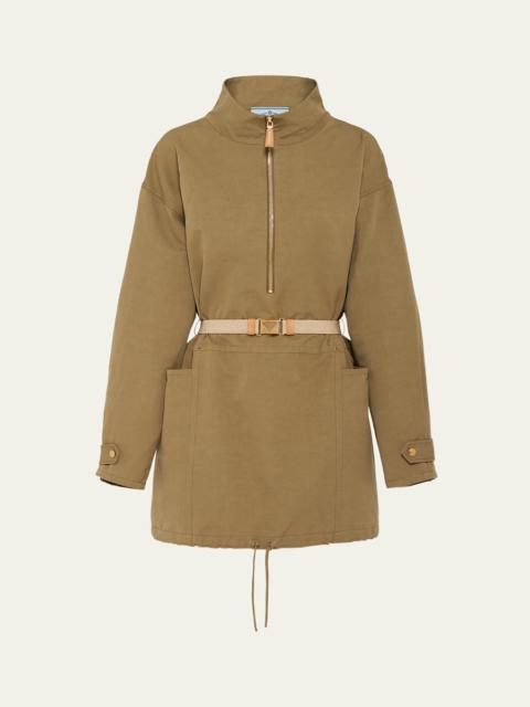 Prada Drawstring Belted Panama Cotton Mini Dress