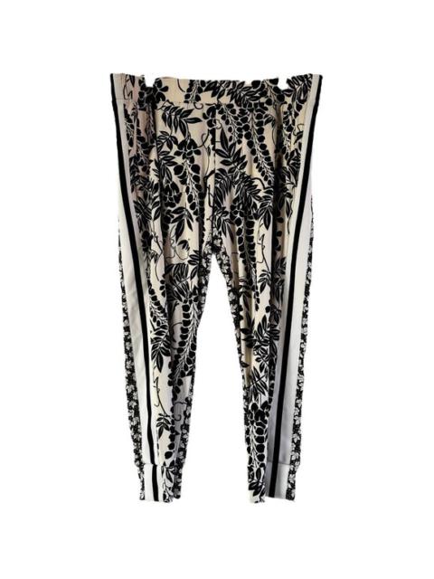 Other Designers Norma Kamali Side Stripe Floral Print Jogger Pants Pull On Ankle White Black XL