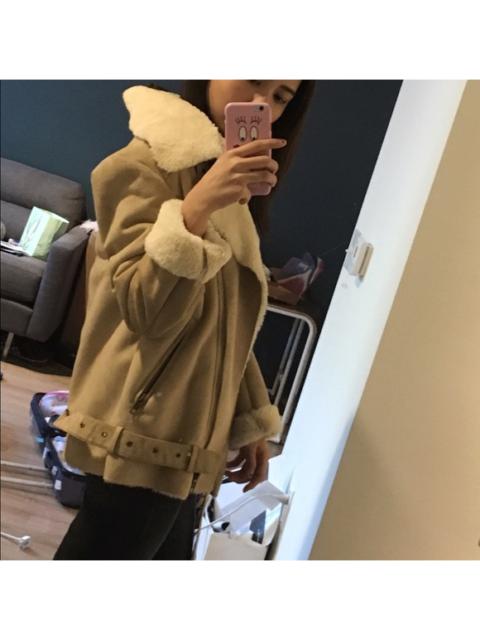 Other Designers Forever 21 Shearling Faux Suede/Fur Biker Jacket in Beige