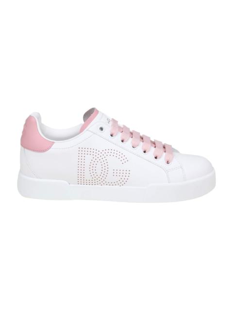 Dolce & Gabbana Dolce E Gabbana Portofino Light Sneakers In White And Pink Leather