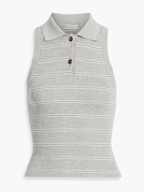 Brunello Cucinelli Metallic striped ribbed-knit top