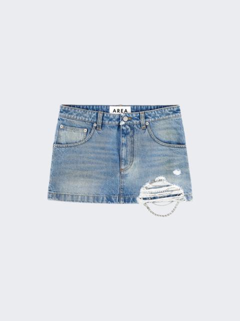 AREA Crystal Fray Denim Mini Skirt Medium Blue