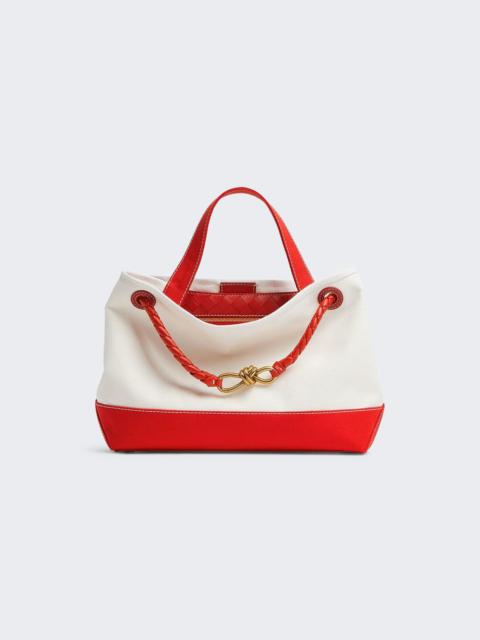 Bottega Veneta Andiamo Canvas Bag White And Red
