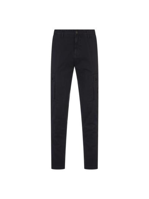Stone Island Navy Blue Cargo Trousers In Broken Twill Stretch Cotton