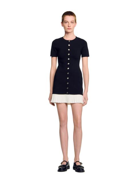 Sandro SANDRO Mini knit dress with ruffle in Black /Ecru at Nordstrom