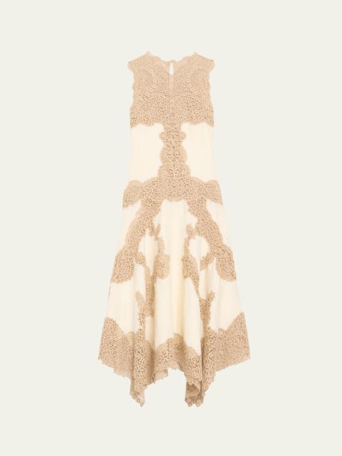 Arlette Sleeveless Handkerchief Lace Midi Dress