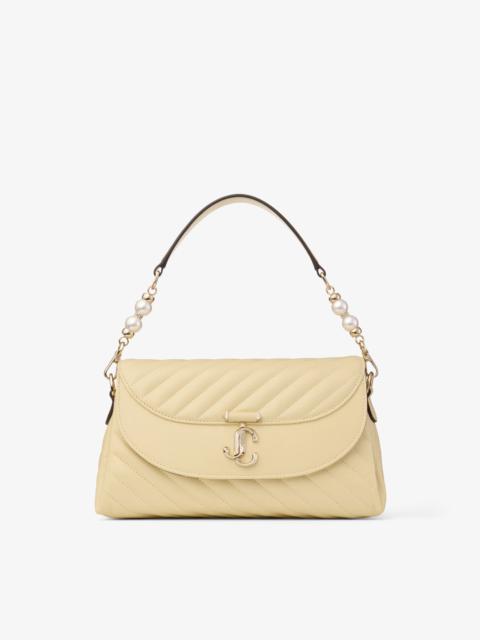 JIMMY CHOO Avenue Curve Top Handle
Buttermilk Quilted Biker Leather Shoulder Bag with Pearl Detail