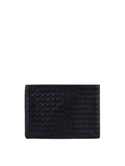 Bottega Veneta BOTTEGA VENETA $1850 Black Intrecciato Half Zipped Pouch New