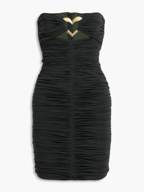 AREA Strapless embellished cutout stretch-jersey mini dress