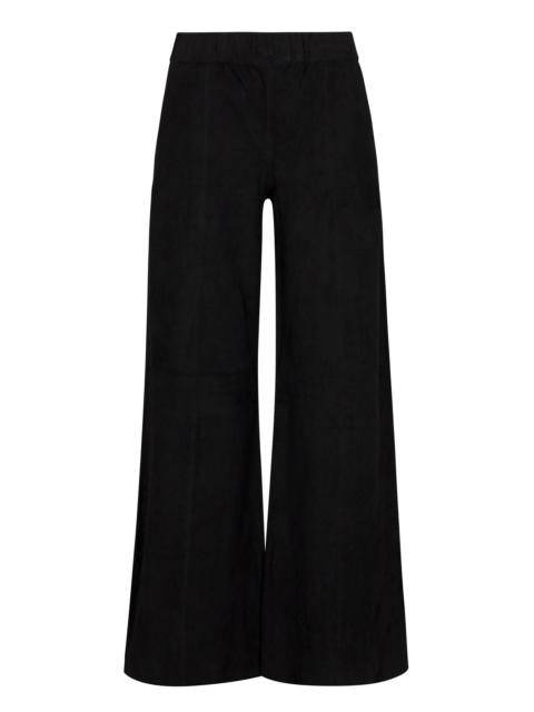 SPRWMN BLACK SUEDE WIDE LEG TROUSERS