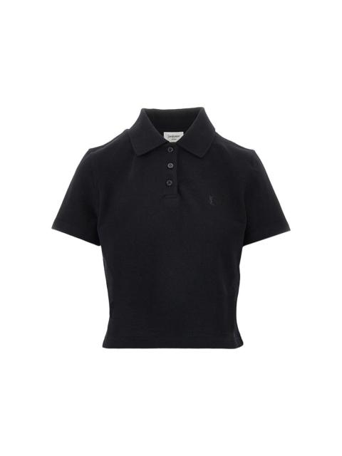 SAINT LAURENT Saint Laurent Cassandre Embroidery Cropped Polo Shirt Black