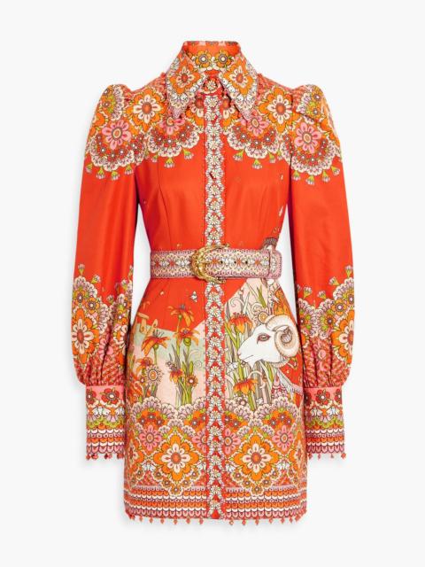 Zimmermann Embellished belted cotton and silk-blend mini dress