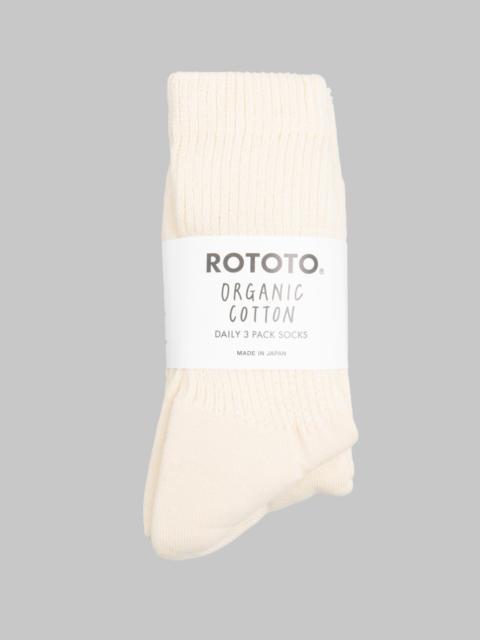 ROTOTO® ROTOTO Organic Cotton Daily 3 Pack Ribbed Crew Socks Ecru