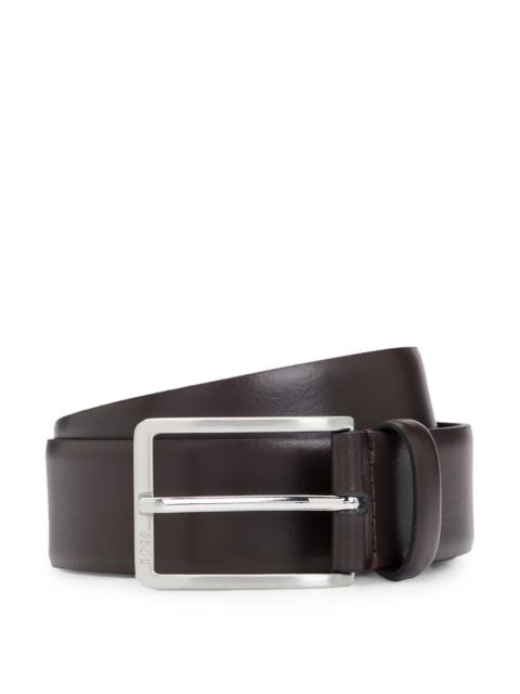 BOSS ITALIAN-MADE LEATHER BELT WITH ENGRAVED-LOGO BUCKLE