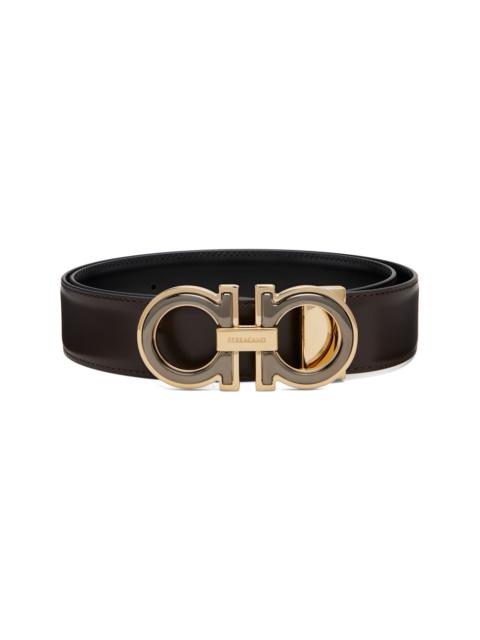 FERRAGAMO Brown Adjustable Gancini Reversible Belt