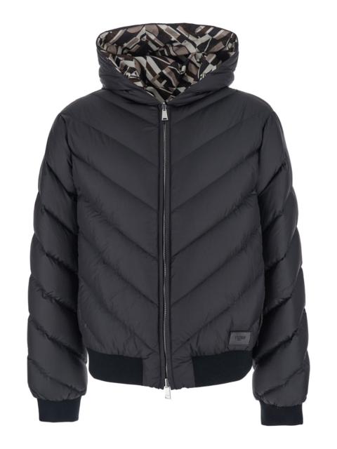 FENDI Fendi Men Black Reversible Down Jacket With Hood And Logo Patch On The Front In Tech Fabric Man