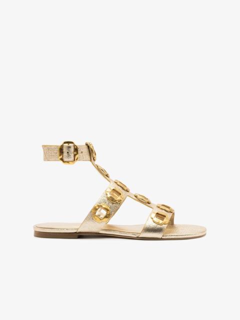 Larroudé Milan Gladiator Flat In Gold Metallic Leather