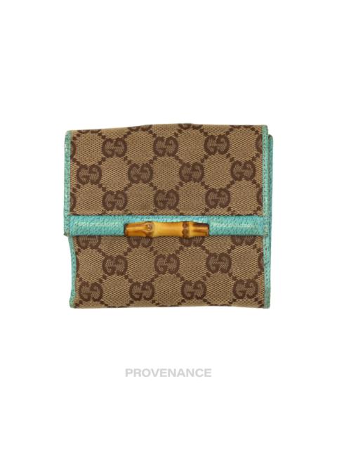 GUCCI Gucci Bamboo Trifold Wallet - GG Canvas Turquoise