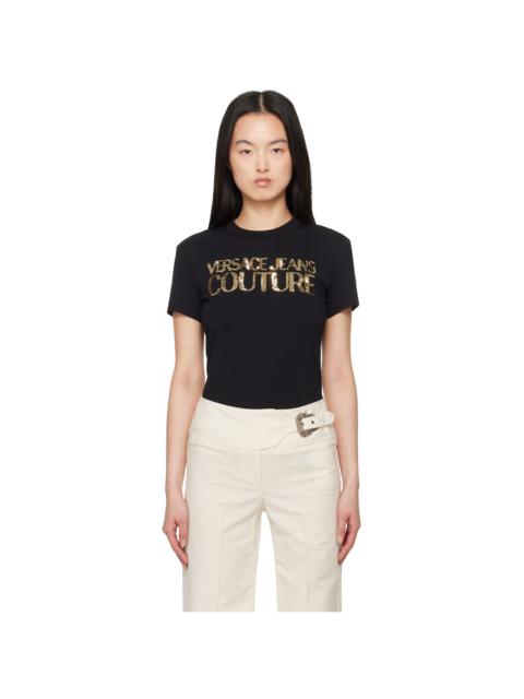 VERSACE JEANS COUTURE Black Crystal Institutional Logo T-Shirt
