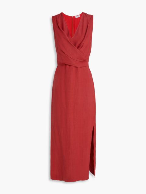 Brunello Cucinelli Wrap-effect twill midi dress