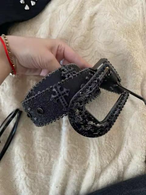 Other Designers Japanese Brand - Black Cross Rivet 125 cm Belt Engraved Buckle Rhinestone