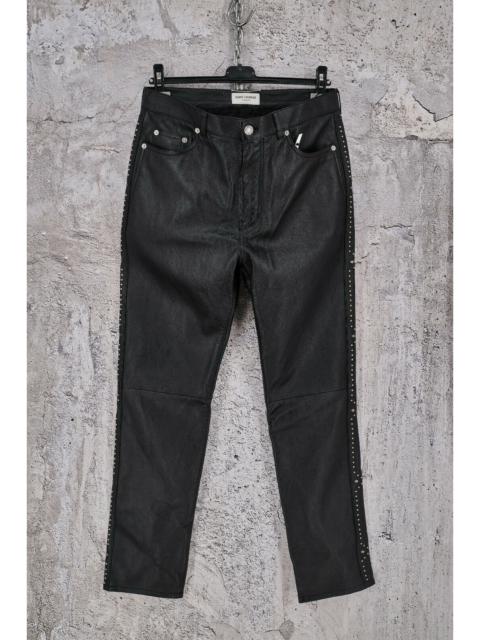 Brand New Saint Laurent Paris Slim Fit Studded Leather Pants 48IT,  3790$