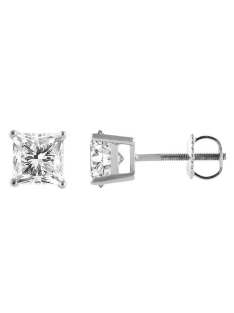 Other Designers Brilliant Diamond 1 Carat Princess Lab Grown Diamond Stud Earrings in 14K White Gold, Screw Back Cla