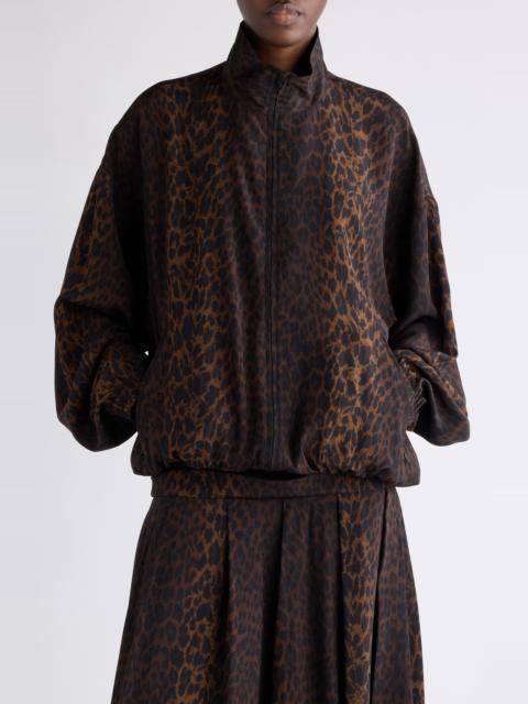 BALENCIAGA Balenciaga Oversize Leopard Print Tracksuit Top in Brown at Nordstrom