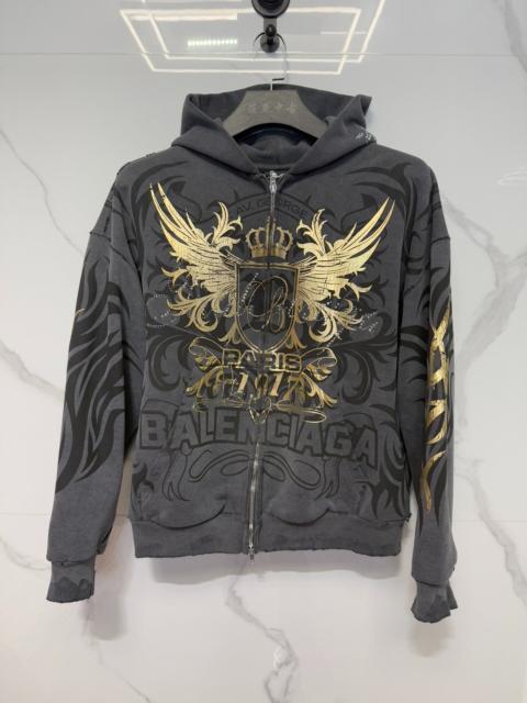 BALENCIAGA Balenciaga Men's Terry Metallic Tattoo Zip Hoodie