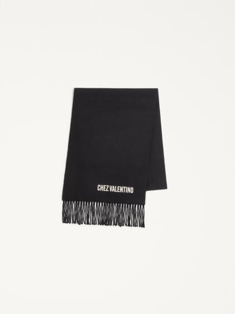 Valentino VALENTINO WOOL SCARF WITH CHEZ VALENTINO EMBROIDERY