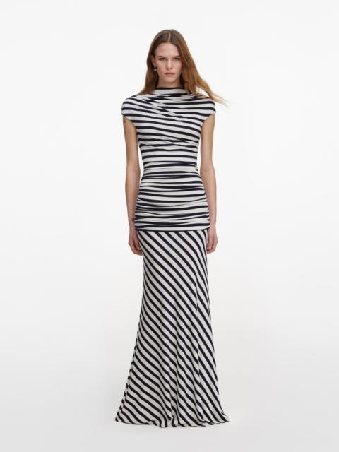 self-portrait Navy Stripe Jersey Maxi Dress