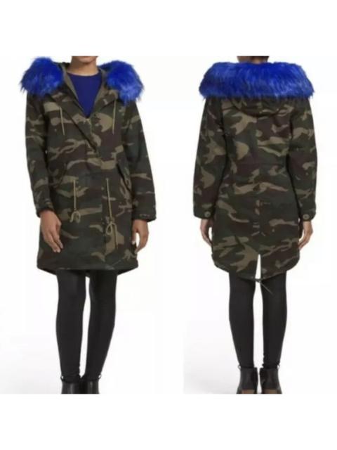 Other Designers Peri Luxe Camo Anorak with Blue Faux Fur Hood