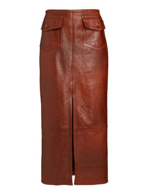 Chloé Pocket-Detailed Leather Midi Skirt brown