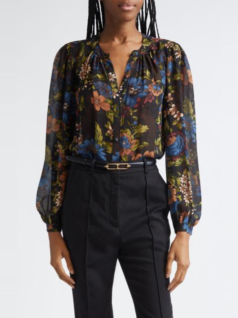 VERONICA BEARD Veronica Beard Ashlynn Floral Pintuck Silk Top in Black Multi at Nordstrom