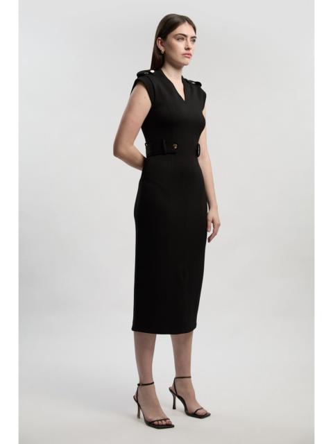 KAREN MILLEN Petite Ponte V Neck Tab Detail Midi Dress