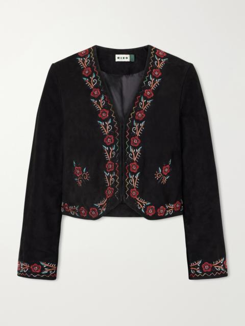 RIXO Oliwia Embellished Suede Evening Jacket