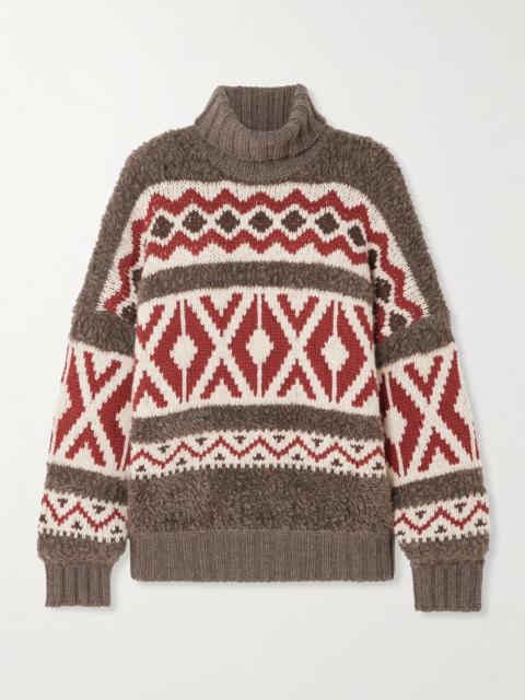 Brunello Cucinelli Paneled Jacquard-knit Wool And Cashmere-blend And Mohair-blend Turtleneck Sweater
